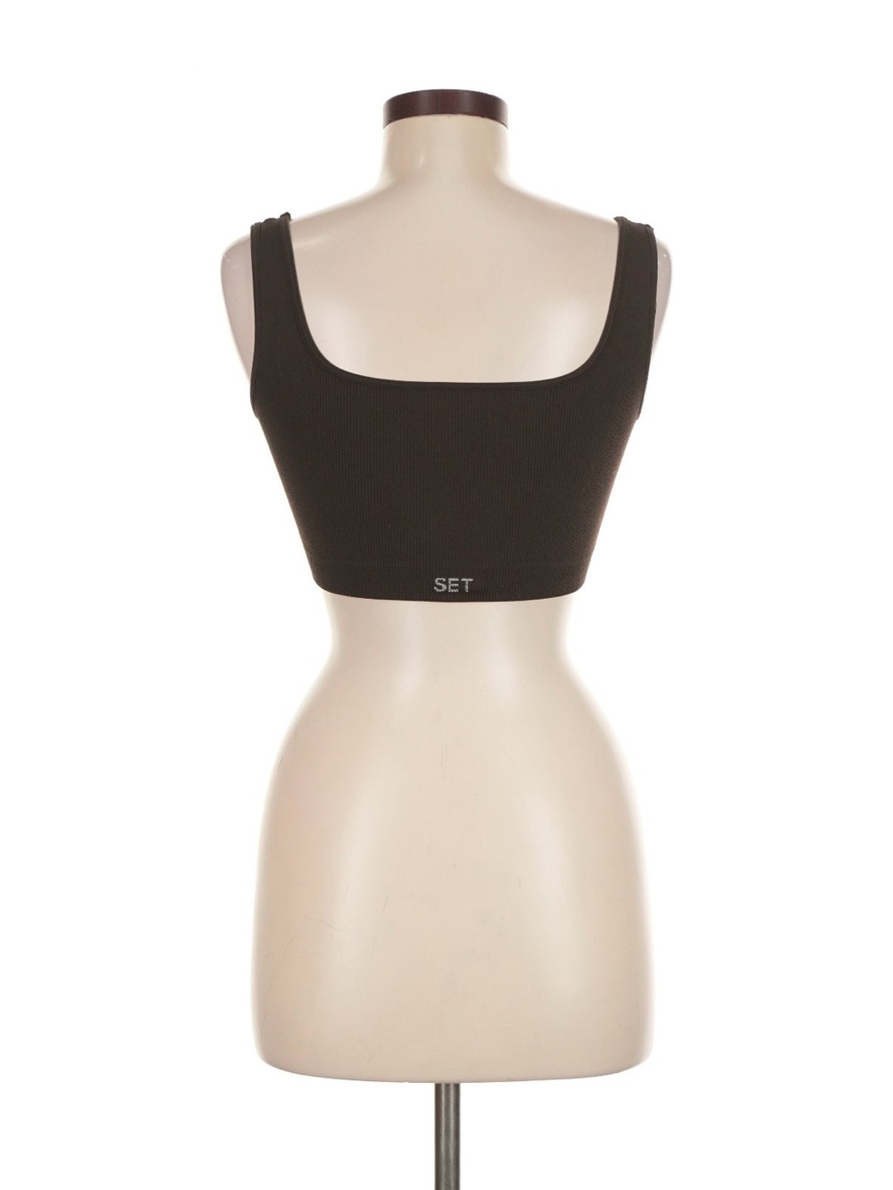 Set Active Brown Women's Ribbed Square-Neck Crop Top (Medium)